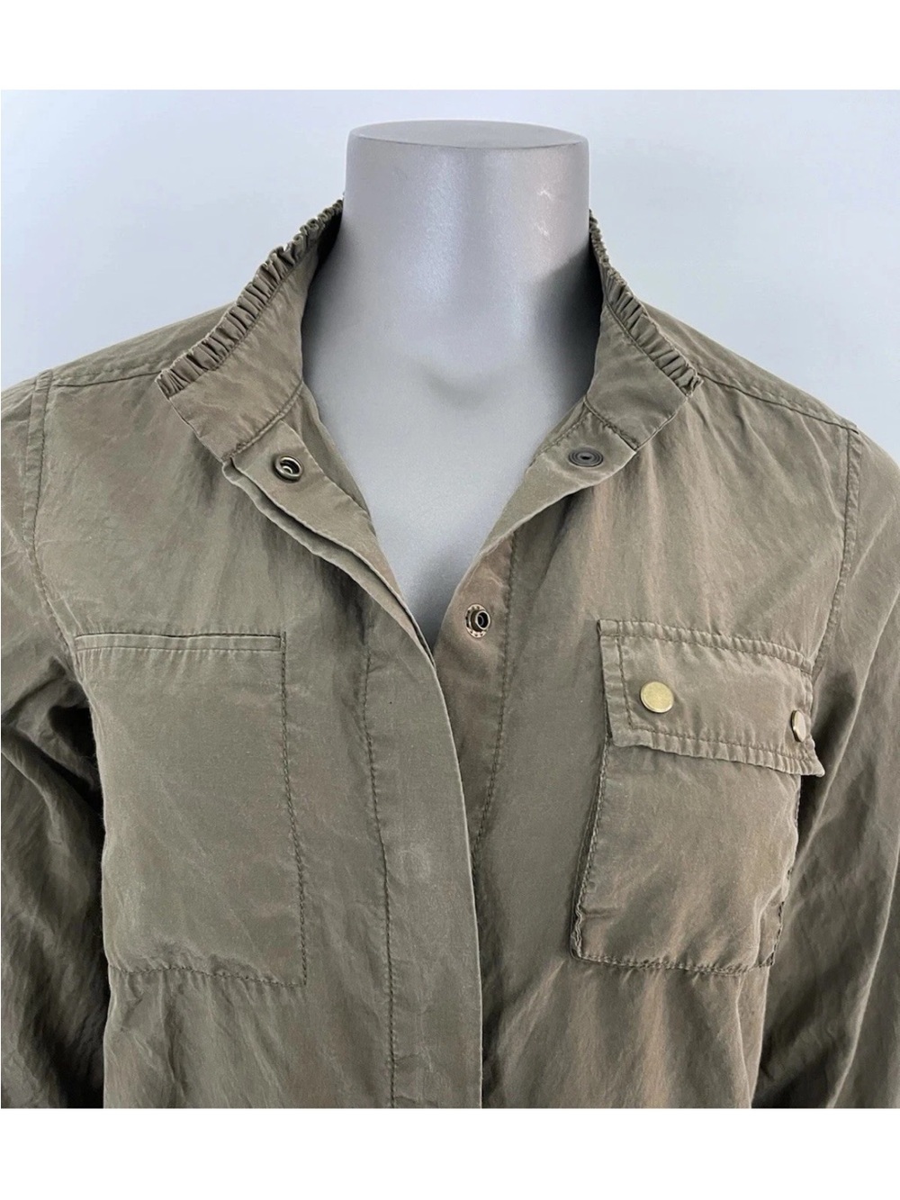 Banana‎ Republic Silk Dress Women’s 6 Green Cotton Cargo Knee Elastic Waist Army - Picture 5 of 13